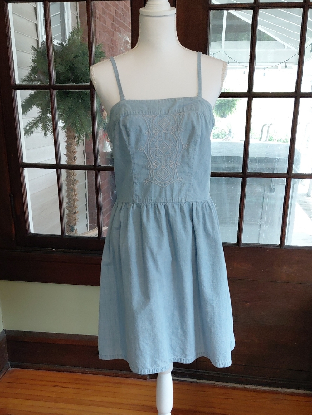 Merona Light Blue Chambray Embroidered Sundress with Spaghetti Straps